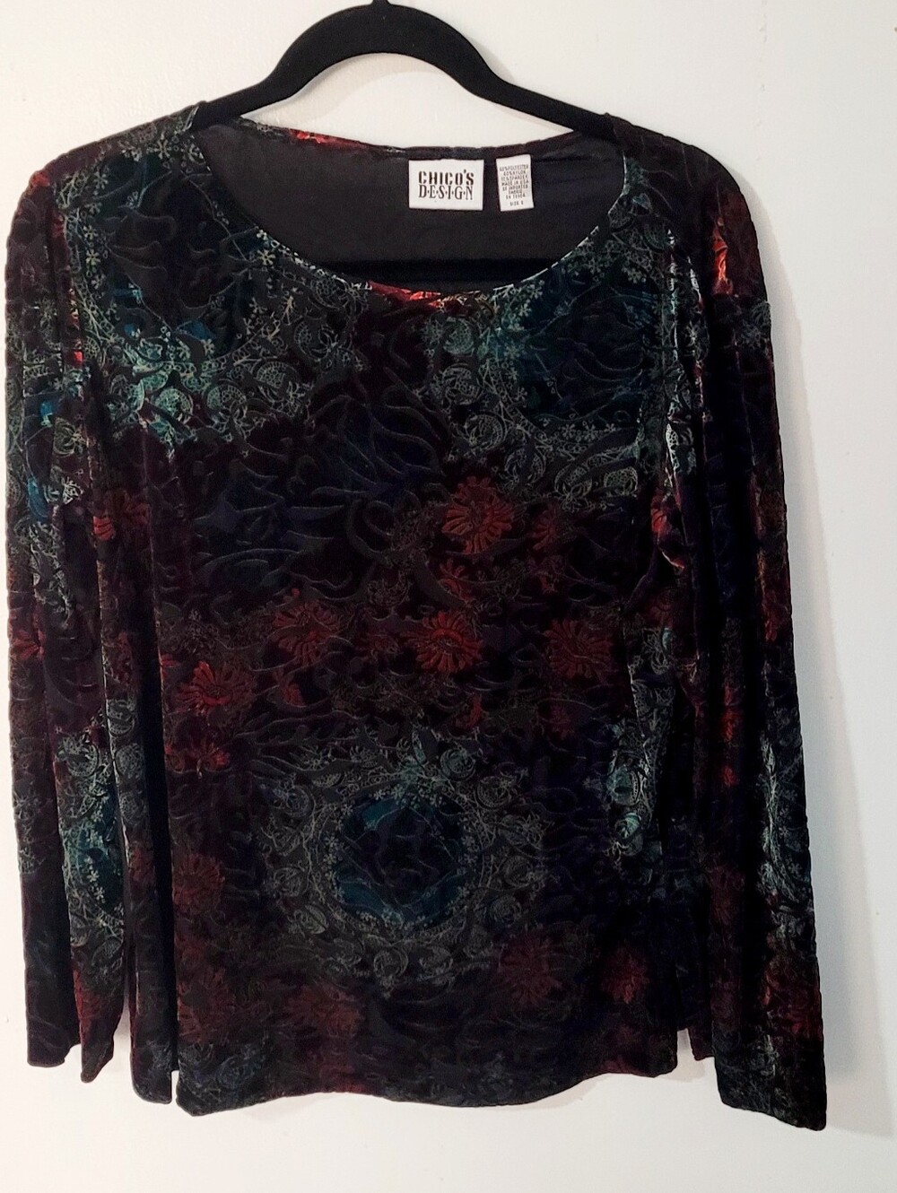 Chicos Sz. 2 Floral Abstract Semi Sheer Long Sleeve Shirt Spandex